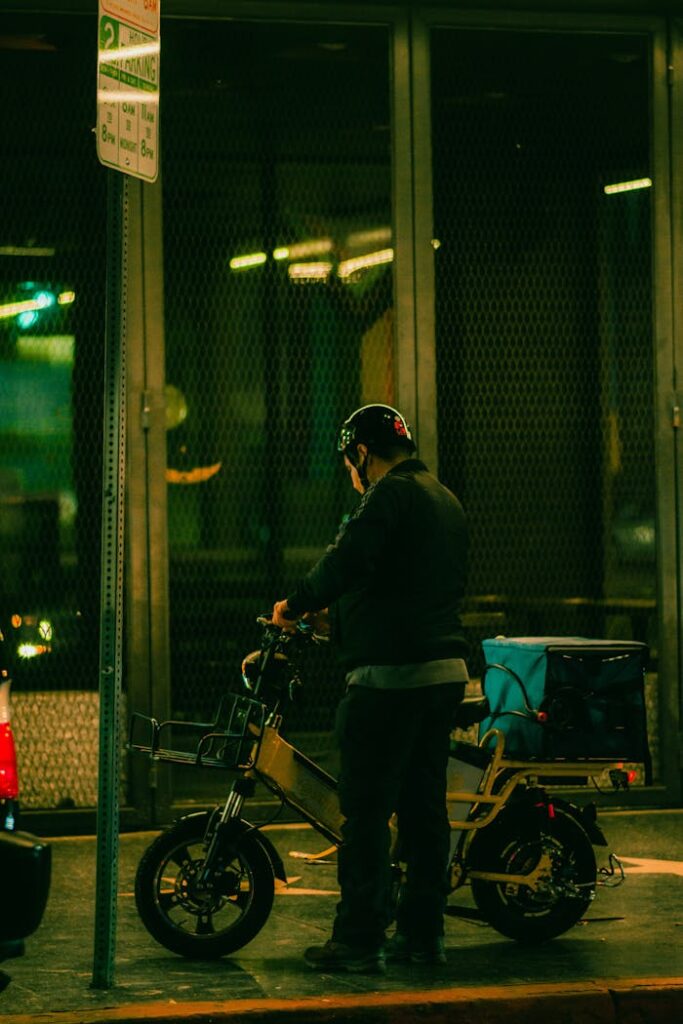 Man Delivering Food on an Electric Bike